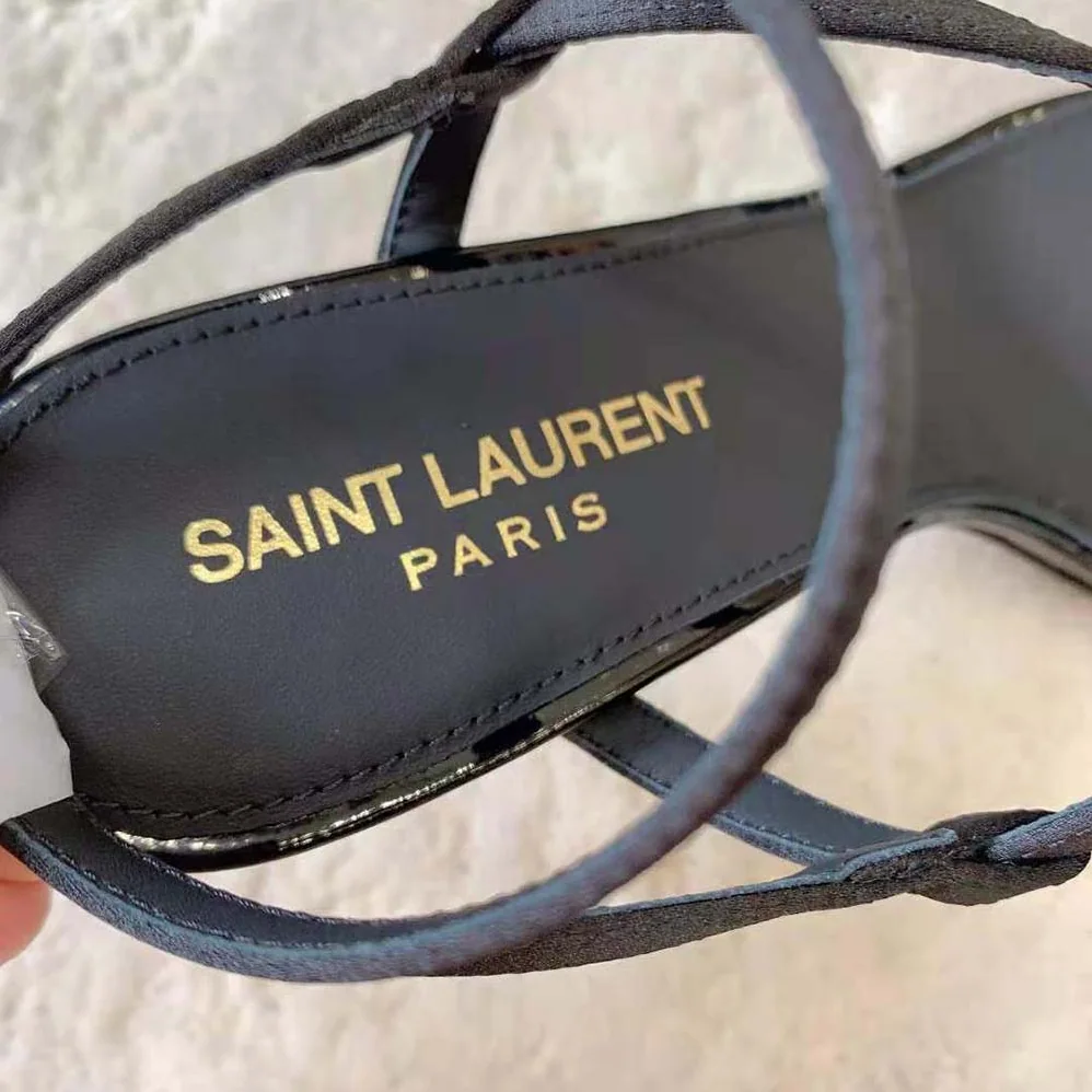 Saint Laurent YSL Cassandra Sandals in Silk Satin for Women in Black Saint Laurent YSL Cassandra Sandals in Silk Satin for Women in Black
