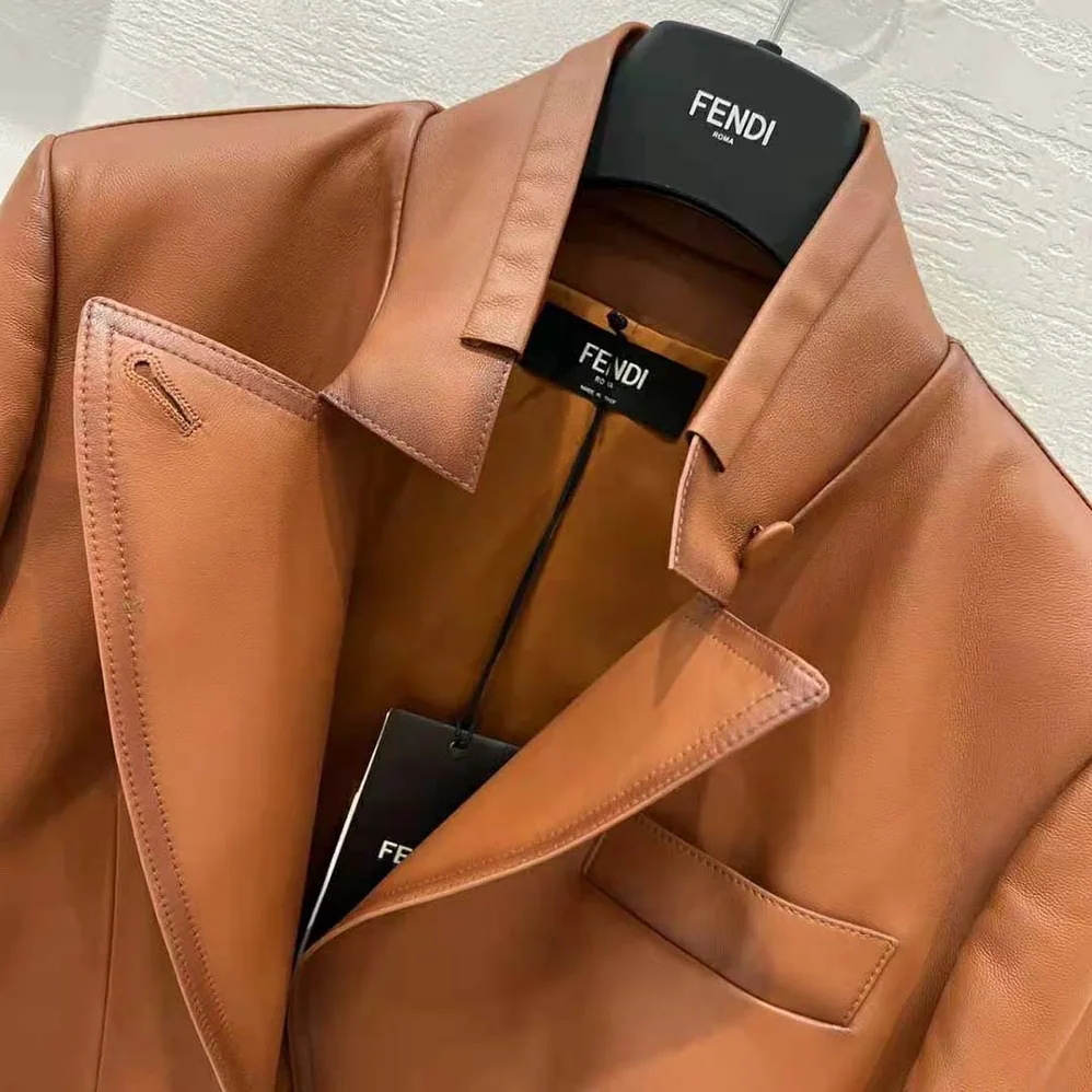 Fendi Shaded for Women in Effect Tan Leather Jacket Fendi Shaded for Women in Effect Tan Leather Jacket