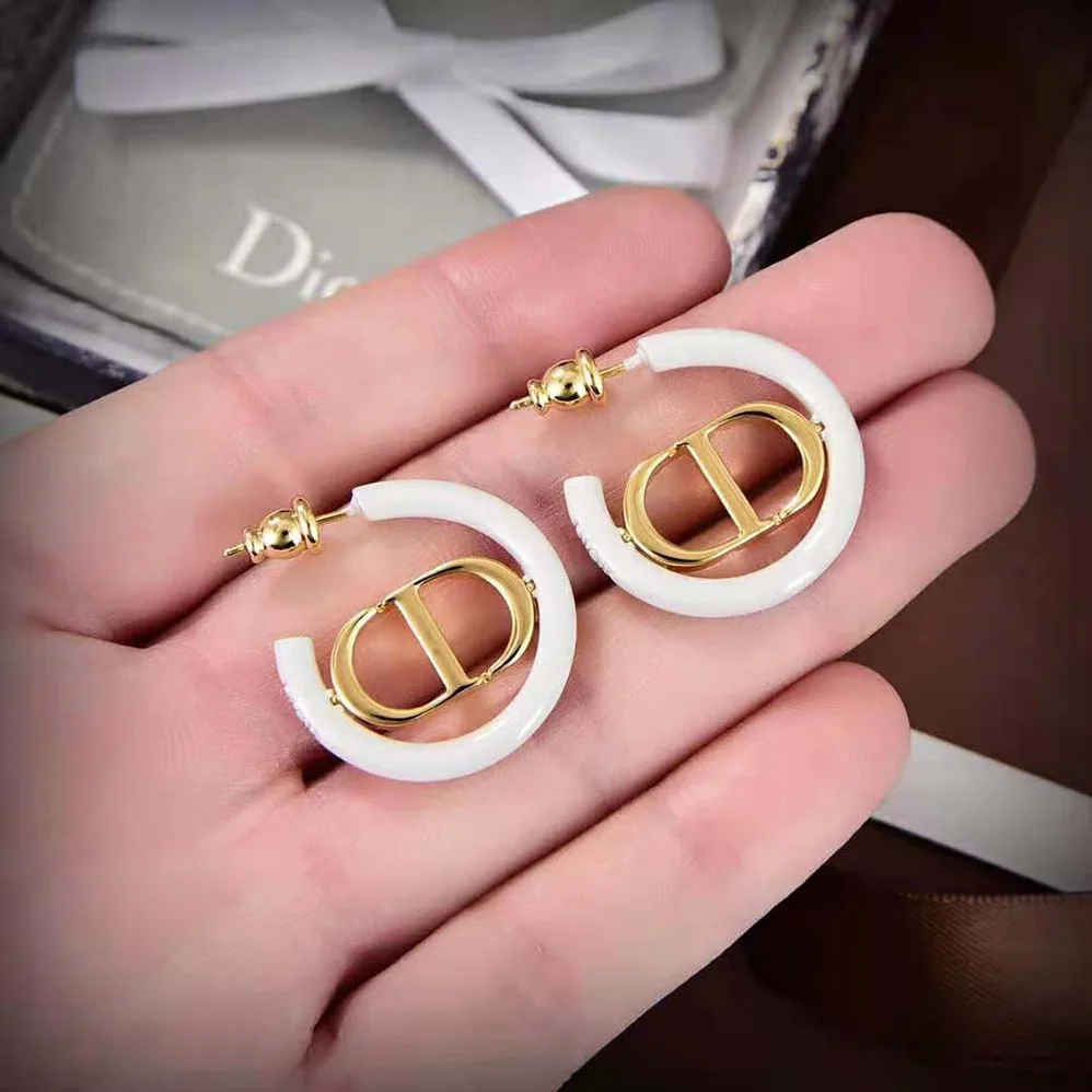Dior 30 Montaigne Earrings Gold-Finish Metal and Dusty Ivory Lacquer for Women