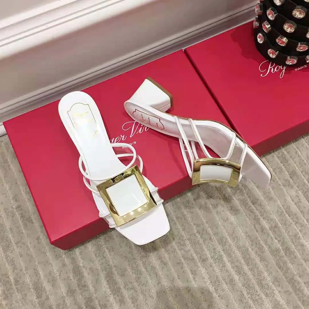 Roger Vivier Bikiviv Metal Buckle Mules in PVC for Women in White