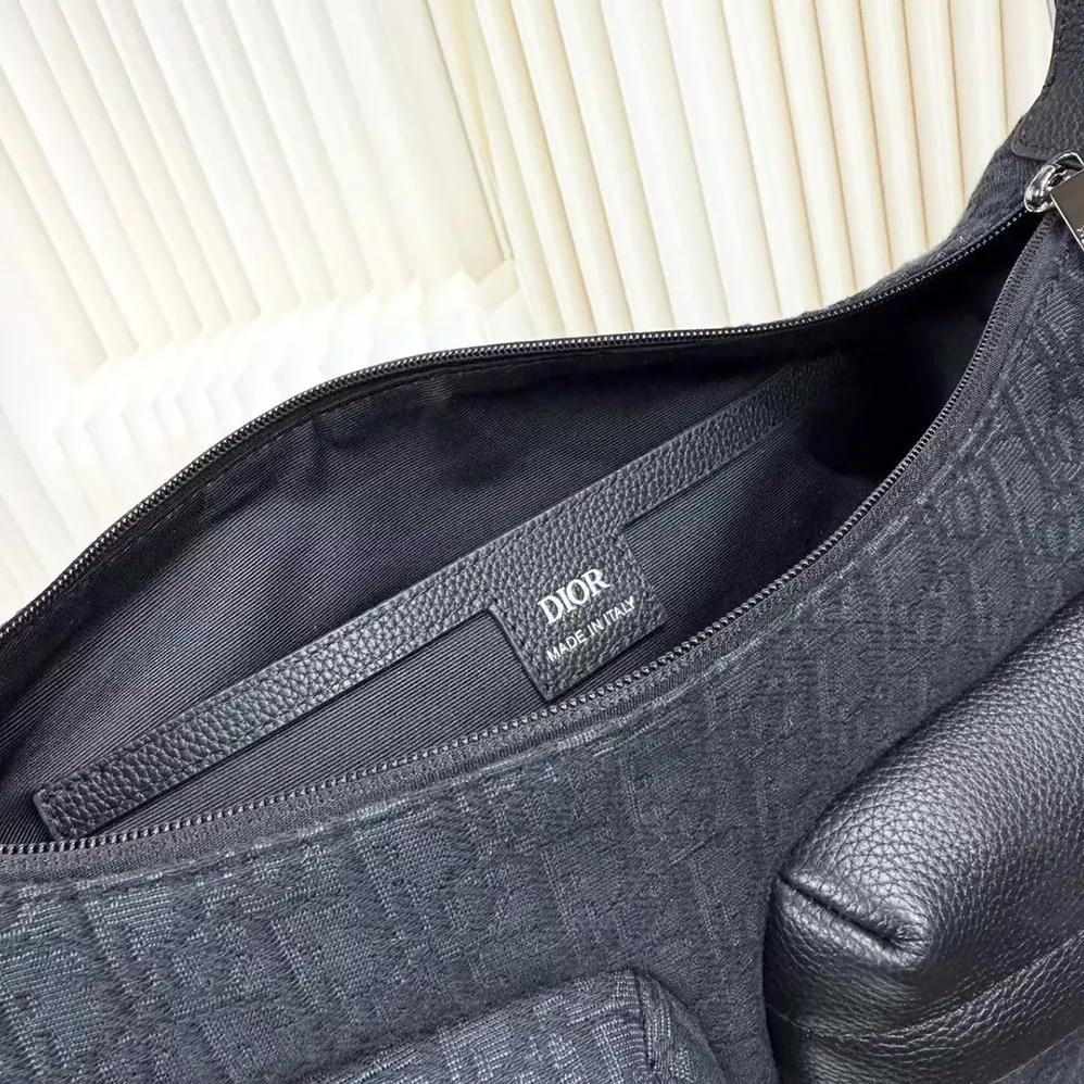 Dior Medium Rider Soft Hobo Bag Black Dior Oblique Jacquard and Black Grained Calfskin for Men Dior Medium Rider Soft Hobo Bag Black Dior Oblique Jacquard and Black Grained Calfskin for Men