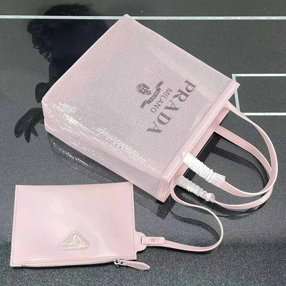Prada Small Sequined Mesh Tote Bag for Women in Pink