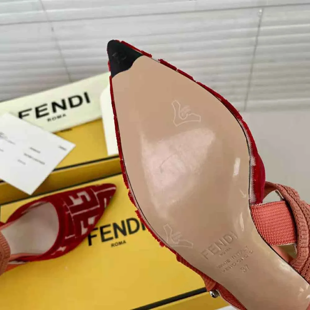 Fendi Colibri Red Micromesh Slingbacks with a Medium Heel for Women Fendi Colibri Red Micromesh Slingbacks with a Medium Heel for Women