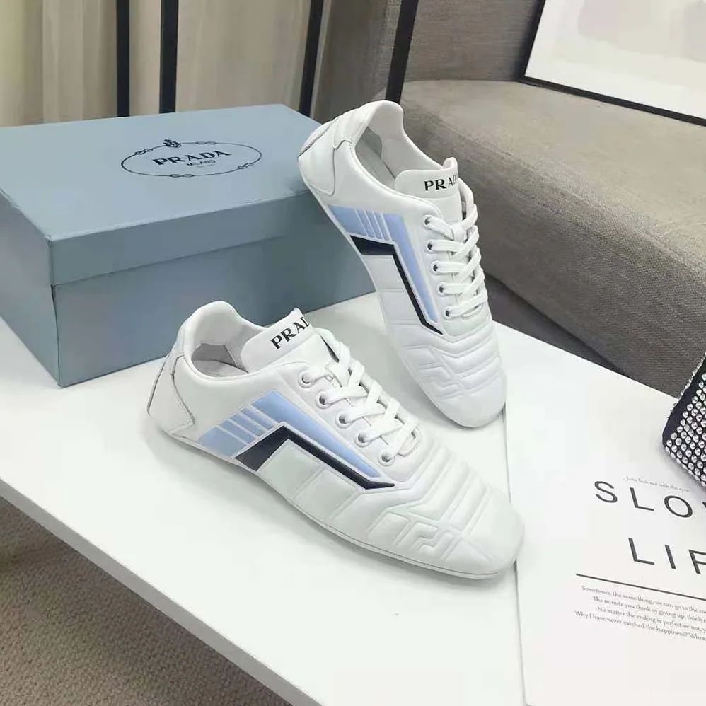 Prada Rev Leather Sneakers for Women in White Prada Rev Leather Sneakers for Women in White