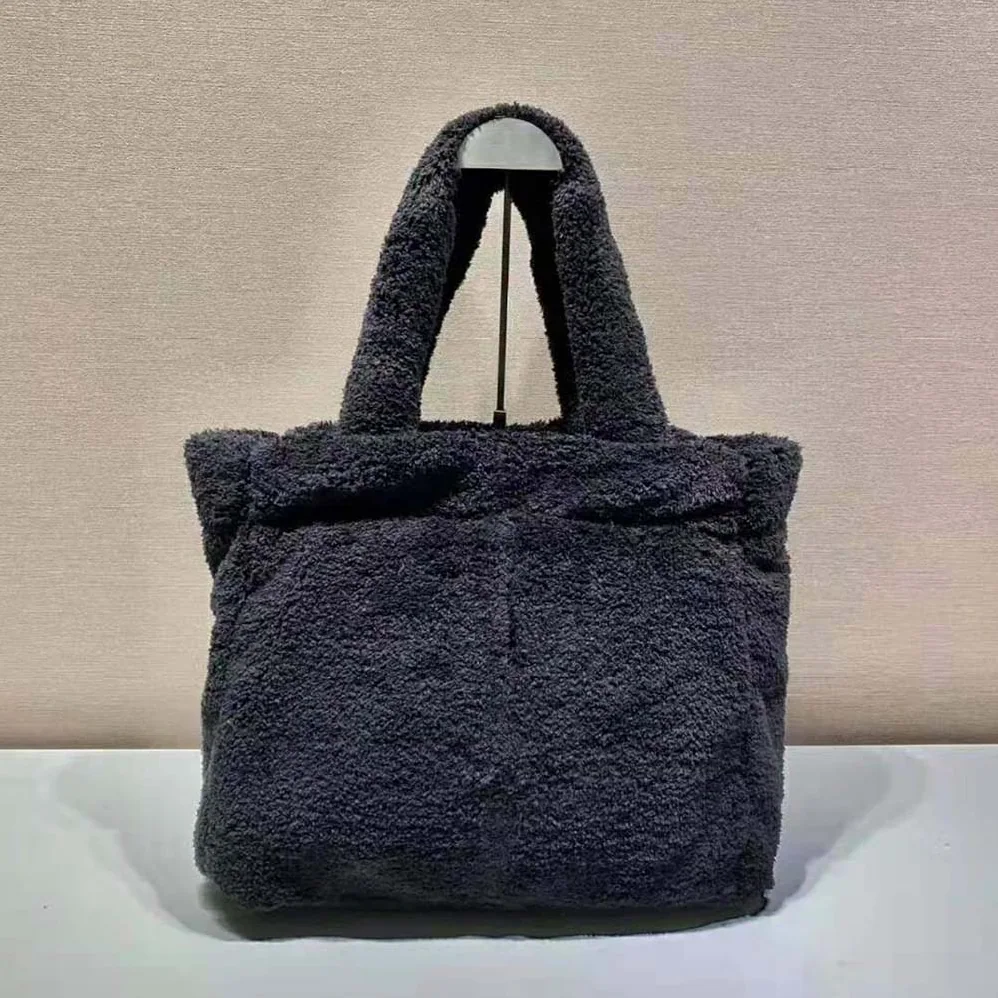 Prada Enameled Metal Triangle Logo Terry Tote Bag for Women in Black Prada Enameled Metal Triangle Logo Terry Tote Bag for Women in Black