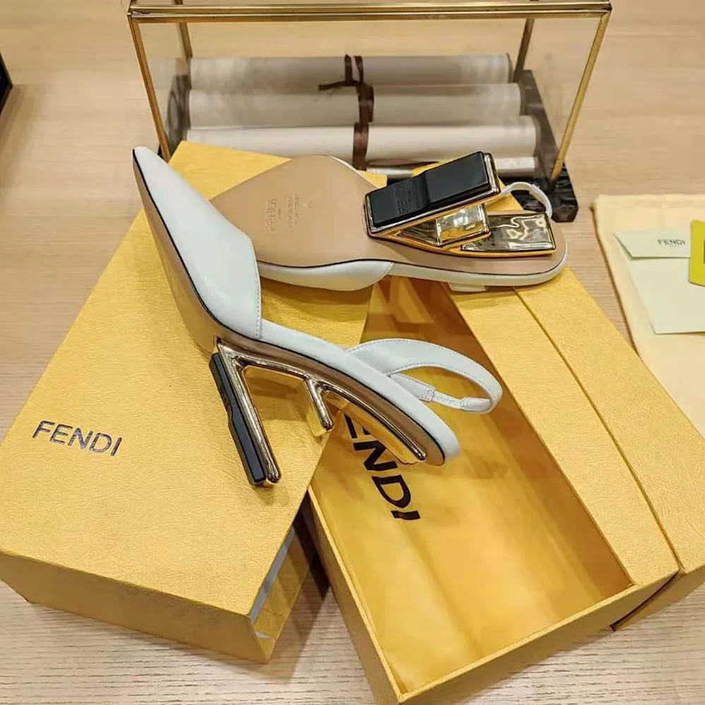 Fendi Fendi First White Leather High for Women in Heeled Slingbacks Fendi Fendi First White Leather High for Women in Heeled Slingbacks