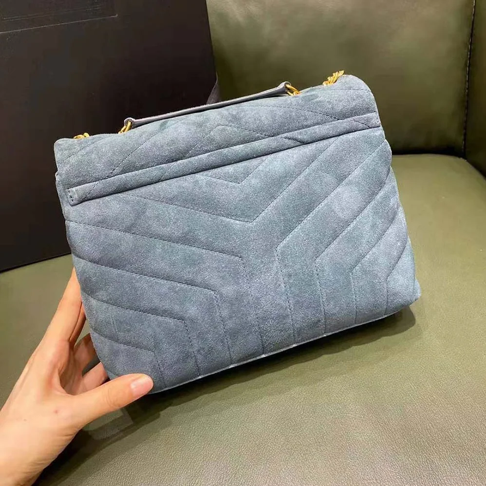 Saint Laurent YSL Loulou Small Chain Bag in “Y”-Quilted Suede for Women in Silver Saint Laurent YSL Loulou Small Chain Bag in “Y”-Quilted Suede for Women in Silver