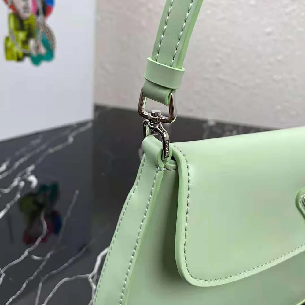 Prada Cleo Brushed Leather Dhoulder Bag with Flap for Women in Lime Prada Cleo Brushed Leather Dhoulder Bag with Flap for Women in Lime