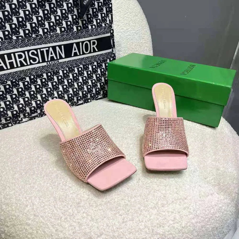 Bottega Veneta Stretch Strass-Embellished Silk Mules for Women in Pink