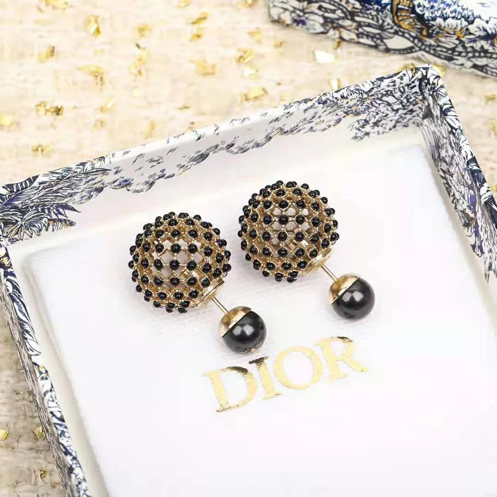 Dior Tribales Earrings Gold-Finish Metal and Black Stone for Women in Effect Resin Pearls