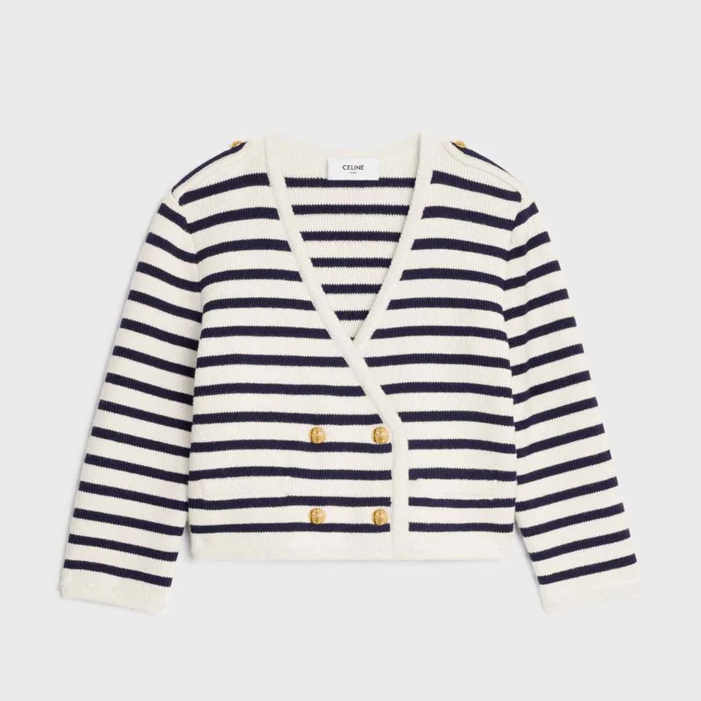 Celine Cropped Cardigan in Marinière Wool for Women Celine Cropped Cardigan in Marinière Wool for Women