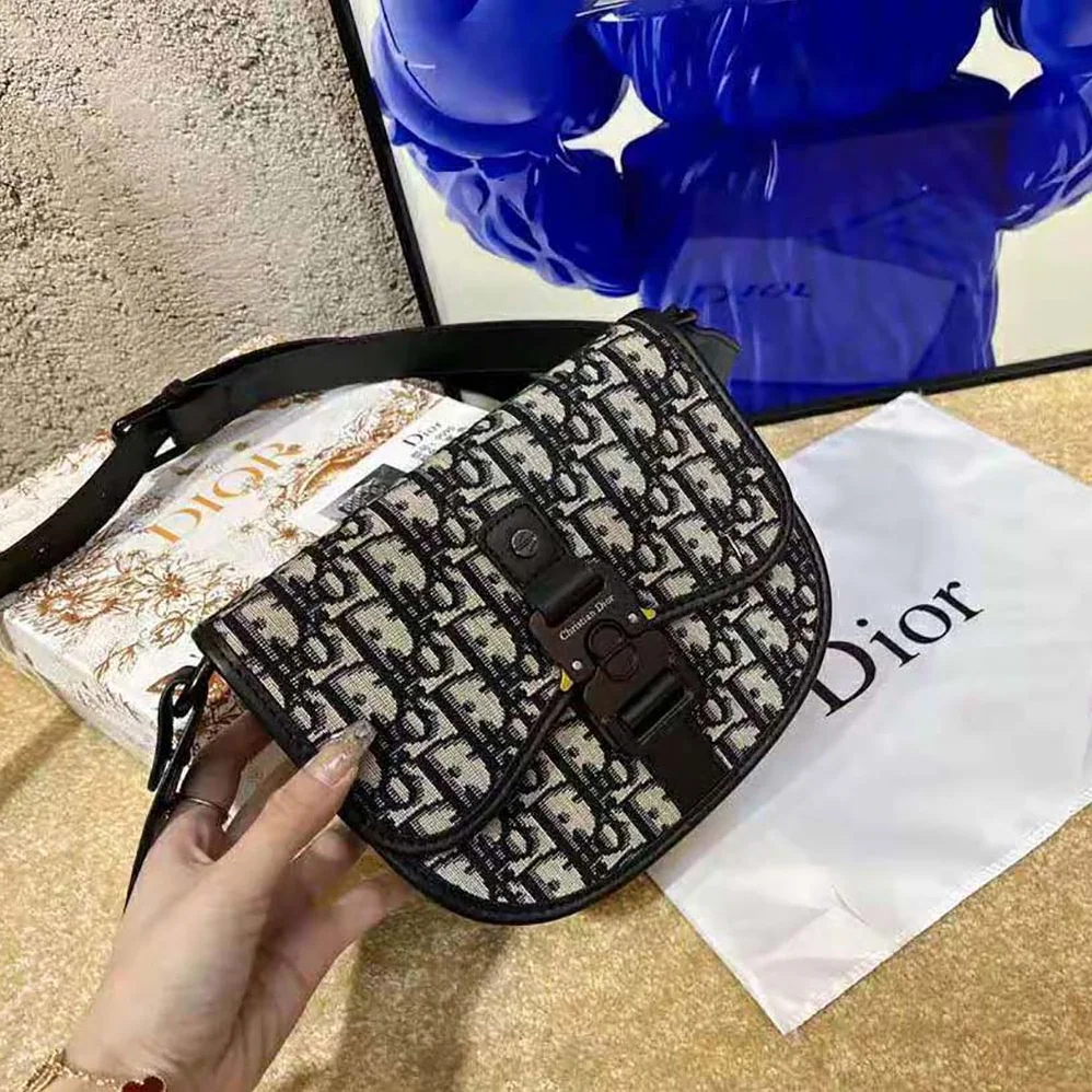 Dior Mini Gallop Bag with Strap Beige and Black Dior Oblique Jacquard for Men