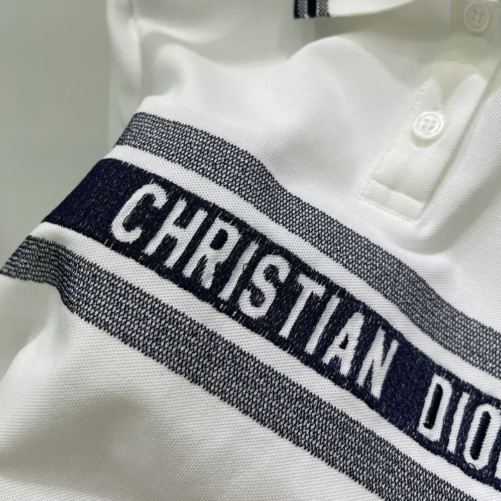 Dior Polo Shirt White and Navy Blue Cotton Jersey for Women