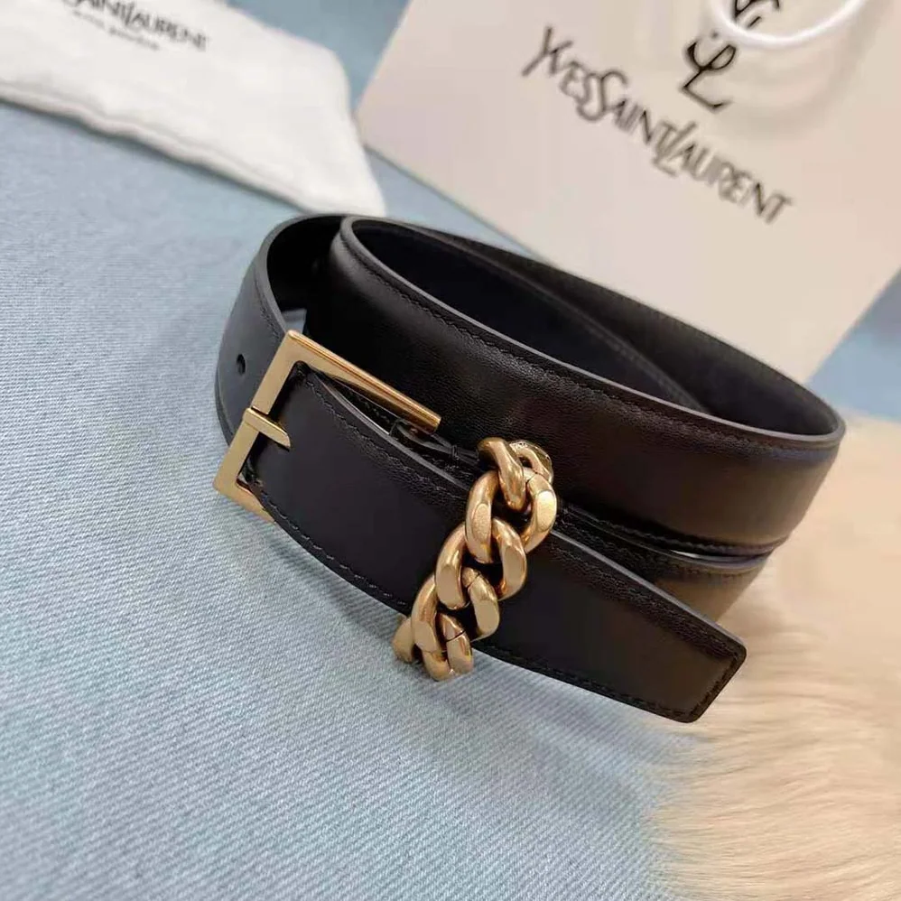 Saint Laurent YSL Chain-loop Narrow Belt with Square Buckle in Suede for Women Saint Laurent YSL Chain-loop Narrow Belt with Square Buckle in Suede for Women