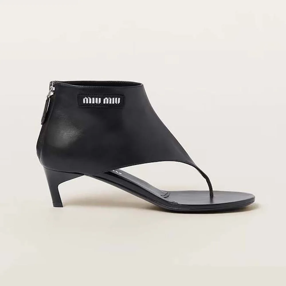 Miu Miu Leather Thong Booties for Women in Black