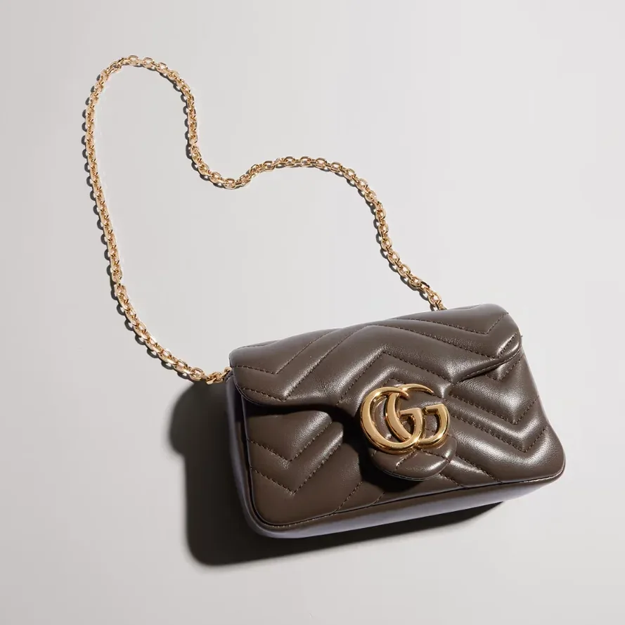 Gucci Marmont Mini Shoulder Bag in Dark Taupe Gold Hardware Gucci Marmont Mini Shoulder Bag in Dark Taupe Gold Hardware