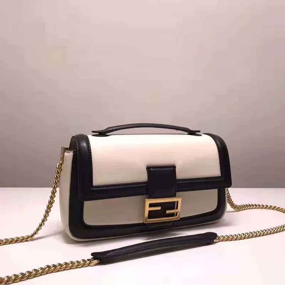 Fendi Baguette Chain Black and White Nappa Leather Bag for Women