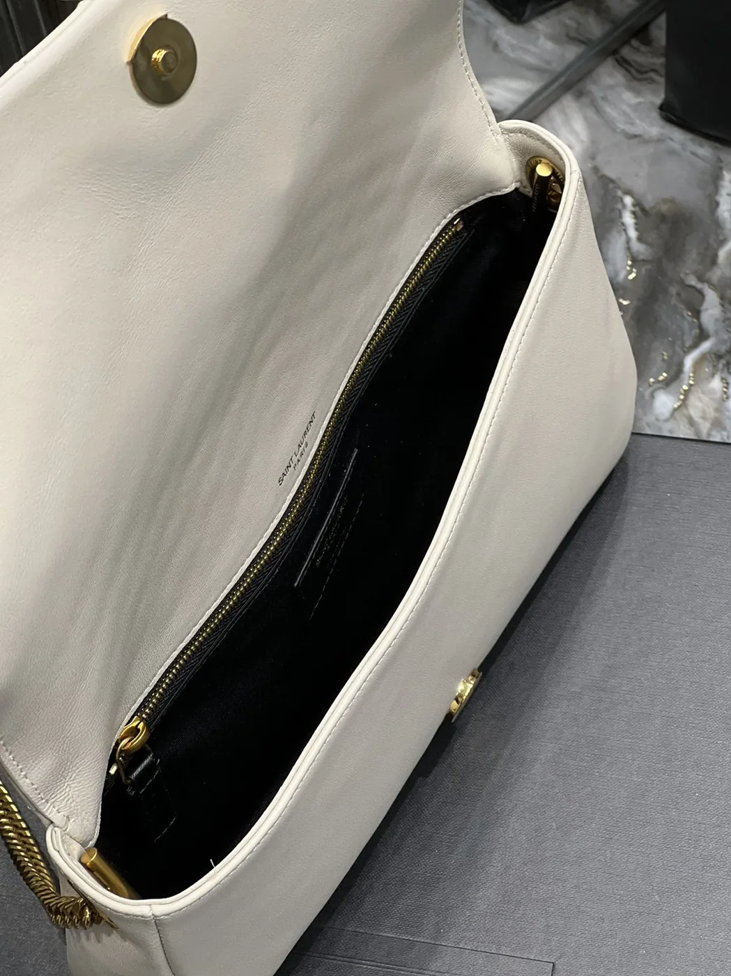 Saint Laurent Kata 99 Chain Bag White With Gold Hardware in YSL Saint Laurent Kata 99 Chain Bag White With Gold Hardware in YSL