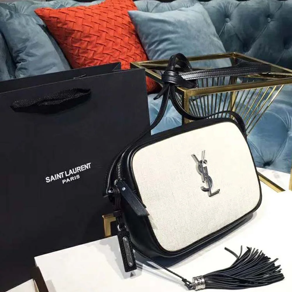 Saint Laurent YSL Lou Camera Bag Linen Canvas Leather for Women