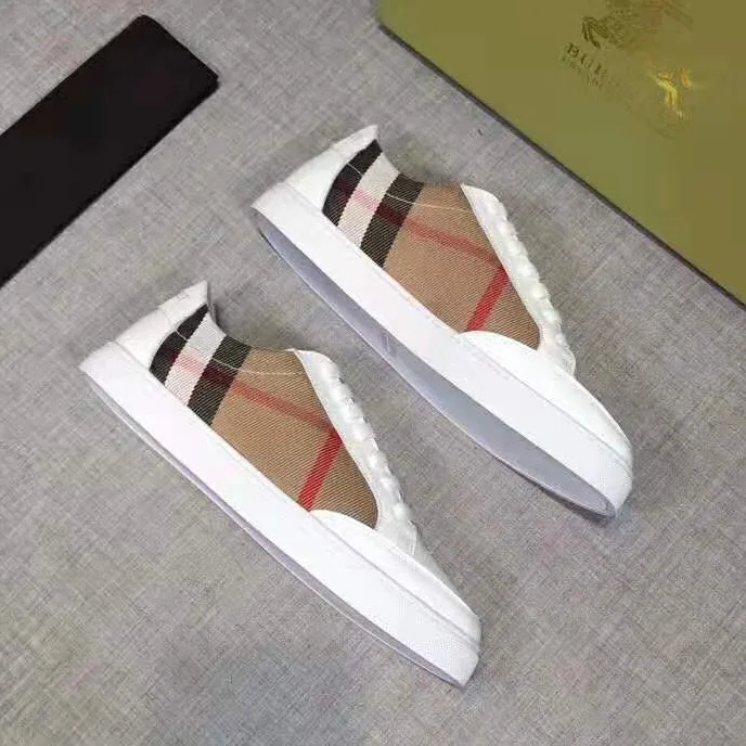 Burberry Shoes Check Detail Leather Sneakers for Women in White Burberry Shoes Check Detail Leather Sneakers for Women in White