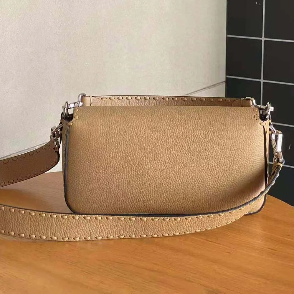 Fendi Baguette Beige Selleria Bag with Oversized Topstitching for Women Fendi Baguette Beige Selleria Bag with Oversized Topstitching for Women