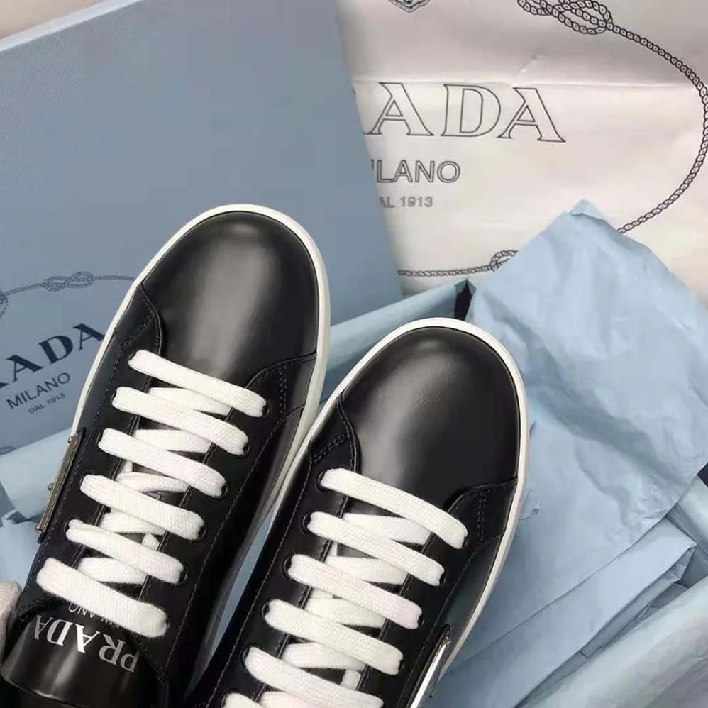 Prada Brushed Leather Sneakers for Men in Black