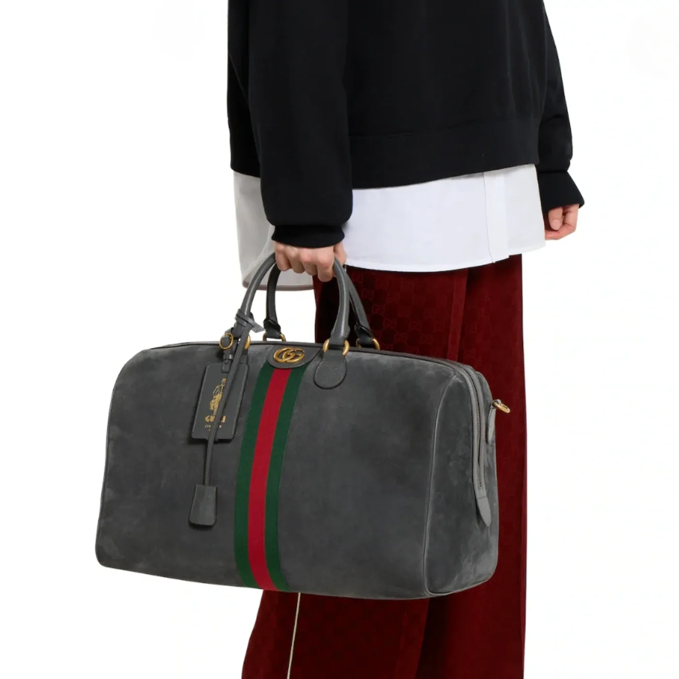 Gucci Savoy Medium Duffle Travel Bag in Dark Grey Gold Hardware Gucci Savoy Medium Duffle Travel Bag in Dark Grey Gold Hardware