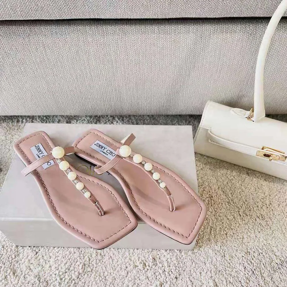 Jimmy Choo Alaina Flat Ballet Pink Nappa Leather Flats with Pearl Embellishment for Women Jimmy Choo Alaina Flat Ballet Pink Nappa Leather Flats with Pearl Embellishment for Women
