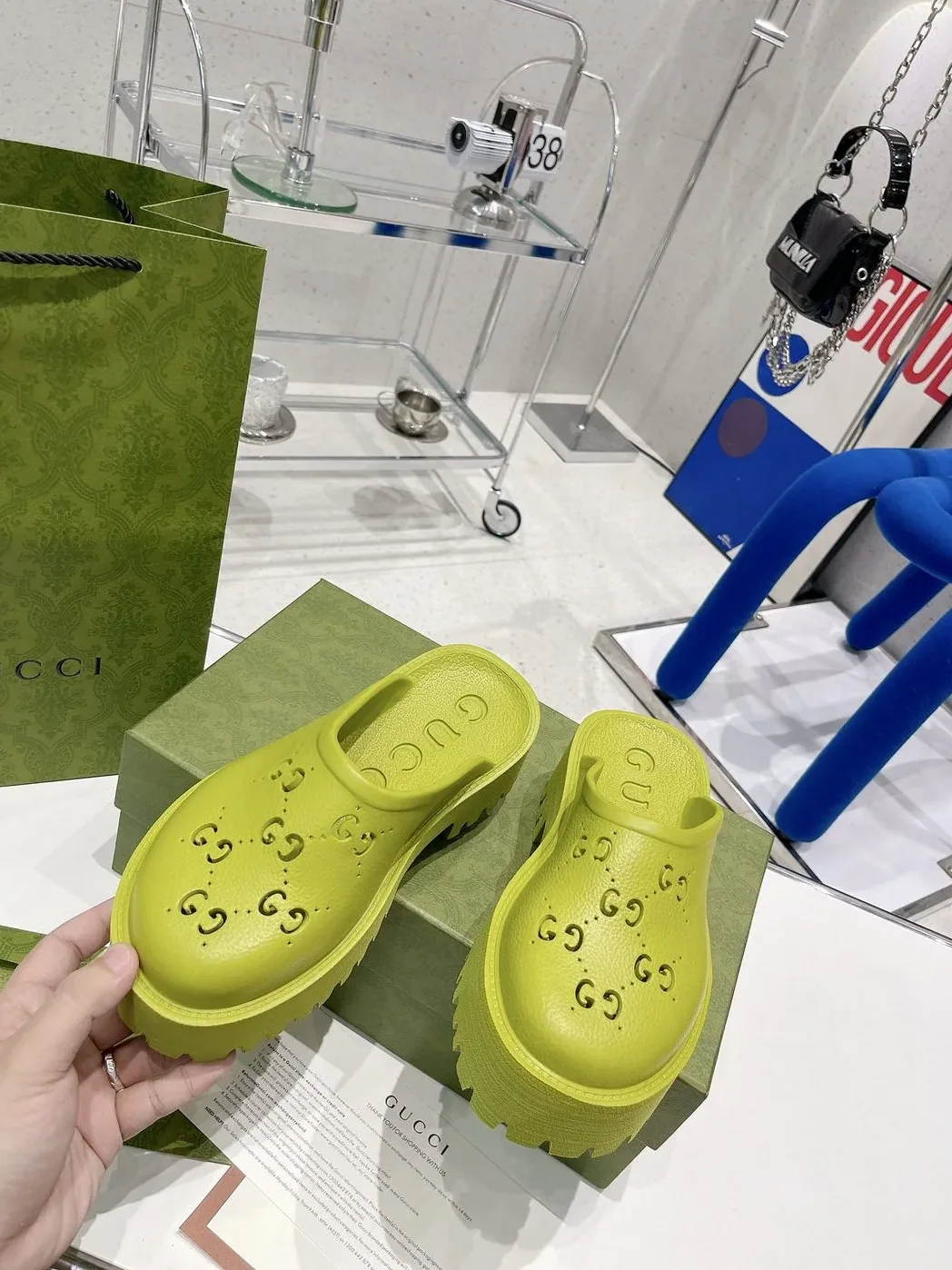 Gucci Platform Perforated G Sandal Light Green for Women Gucci Platform Perforated G Sandal Light Green for Women