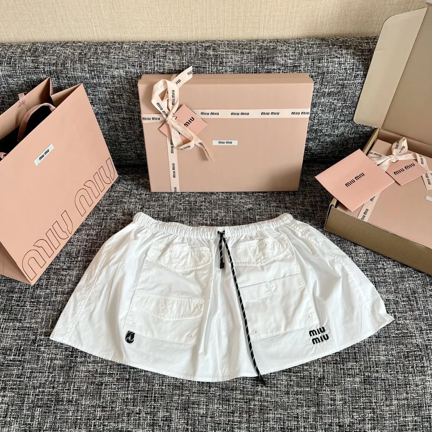 Miu Miu Technical Poplin Utility Mini Skirt White