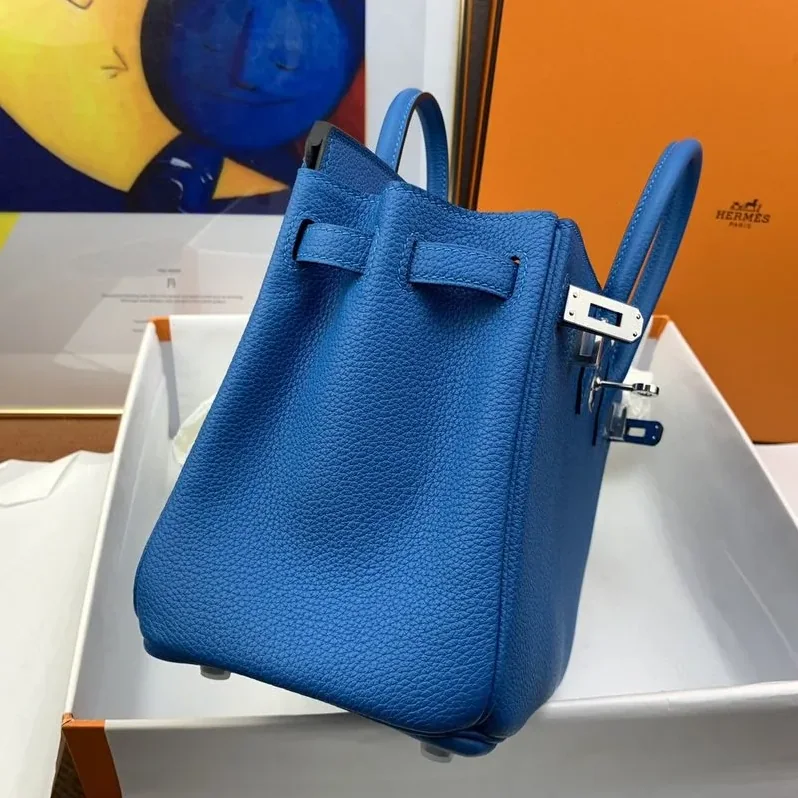 Hermes Birkin Top Handle Bag / Nata Togo Leather Blue Silver Hardware