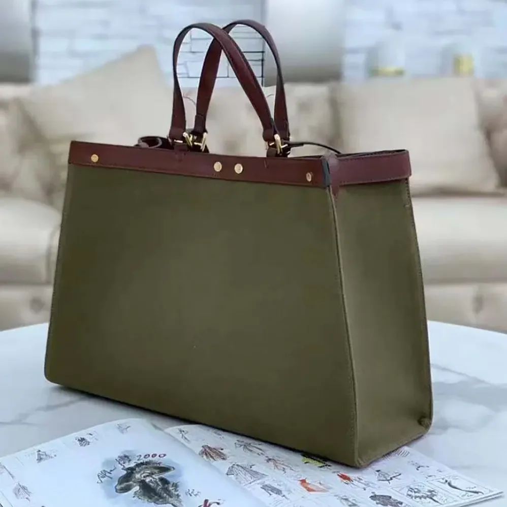 Fendi Peekaboo X-Tote Embroidered Green Canvas Bag for Women Fendi Peekaboo X-Tote Embroidered Green Canvas Bag for Women