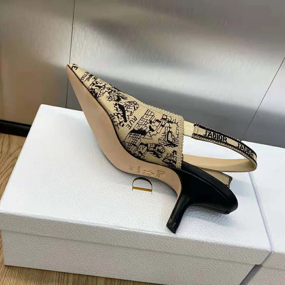 Dior J'Adior Slingback Pump Beige and Black Cotton Embroidered with Plan de Paris Motif for Women Dior J'Adior Slingback Pump Beige and Black Cotton Embroidered with Plan de Paris Motif for Women