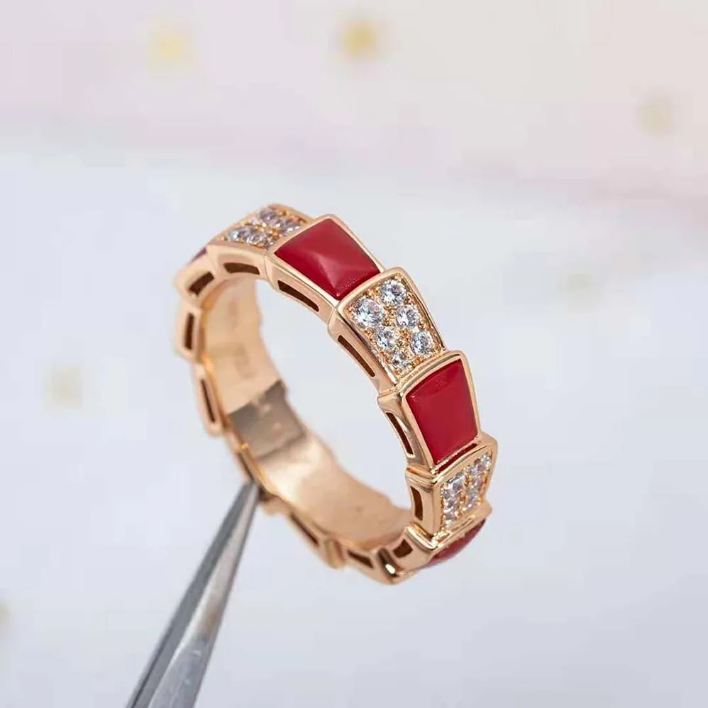 Bvlgari Serpenti Viper Band Ring in 18 KT Rose Gold for Women in Red Bvlgari Serpenti Viper Band Ring in 18 KT Rose Gold for Women in Red