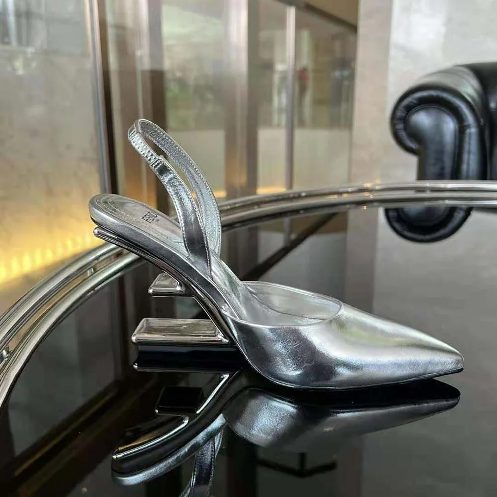 Fendi First Silver Leather High for Women in Heeled Slingbacks
