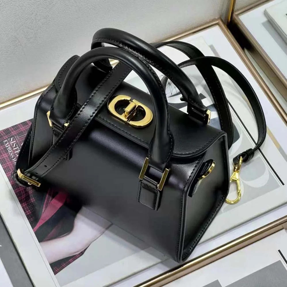 Dior Small Boston Bag Black Box Calfskin for Women