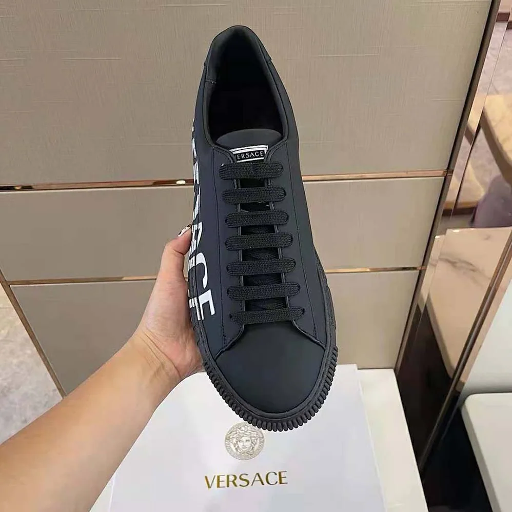 Versace Shoes Greca Logo Sneakers for Unisex in Black Versace Shoes Greca Logo Sneakers for Unisex in Black