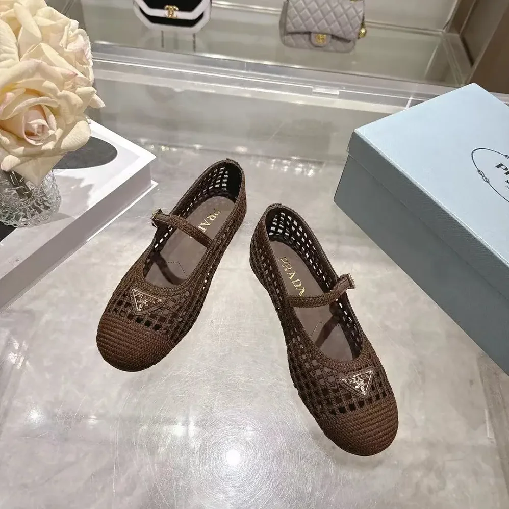 Prada Crochet Ballerinas for Women in Cocoa Brown Prada Crochet Ballerinas for Women in Cocoa Brown