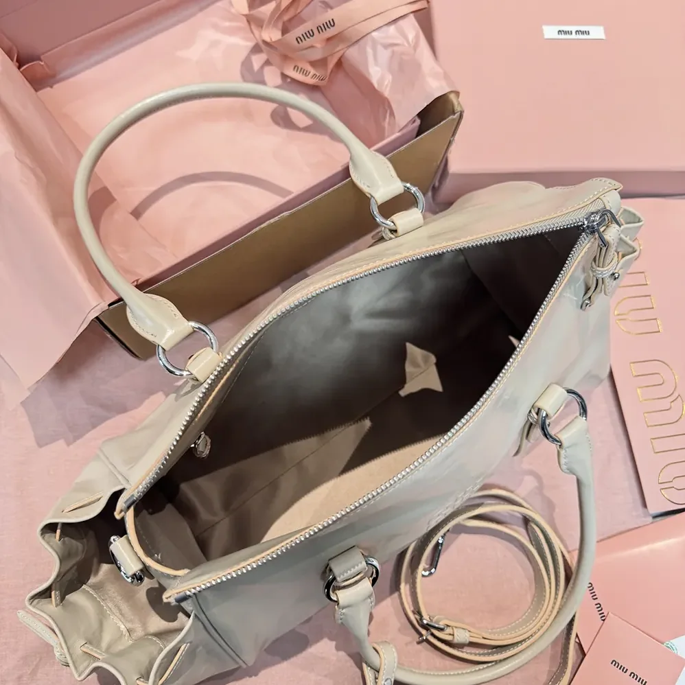 Miu Miu Shiny Leather Handbag for Women in Light Pink