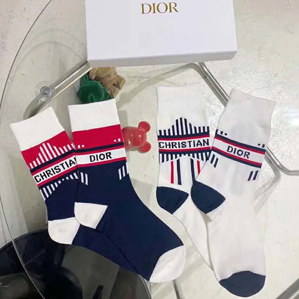 Dior Socks White and Ecru Dior Oblique Cotton Blend for Women Dior Socks White and Ecru Dior Oblique Cotton Blend for Women