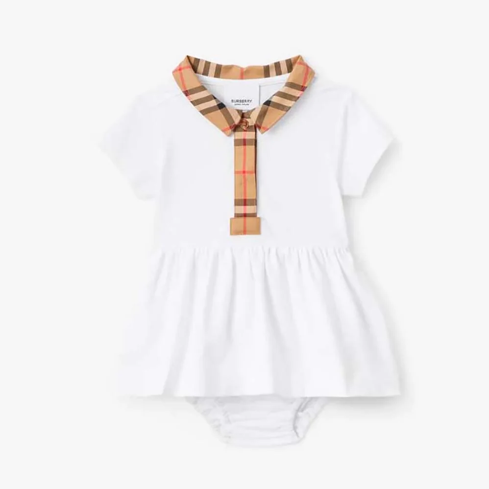 Burberry Toddler Girls' Check Trim Stretch Cotton Piqué Dress with Bloomers Burberry Toddler Girls' Check Trim Stretch Cotton Piqué Dress with Bloomers