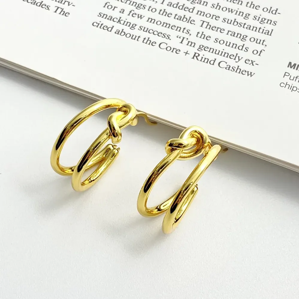 Celine Knot Double Hoops in Brass with Gold Finish for Women