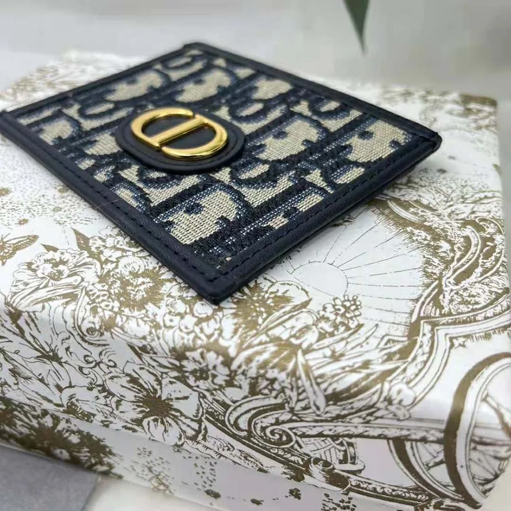 Dior 30 Montaigne Card Holder Blue Dior Oblique Jacquard for Women