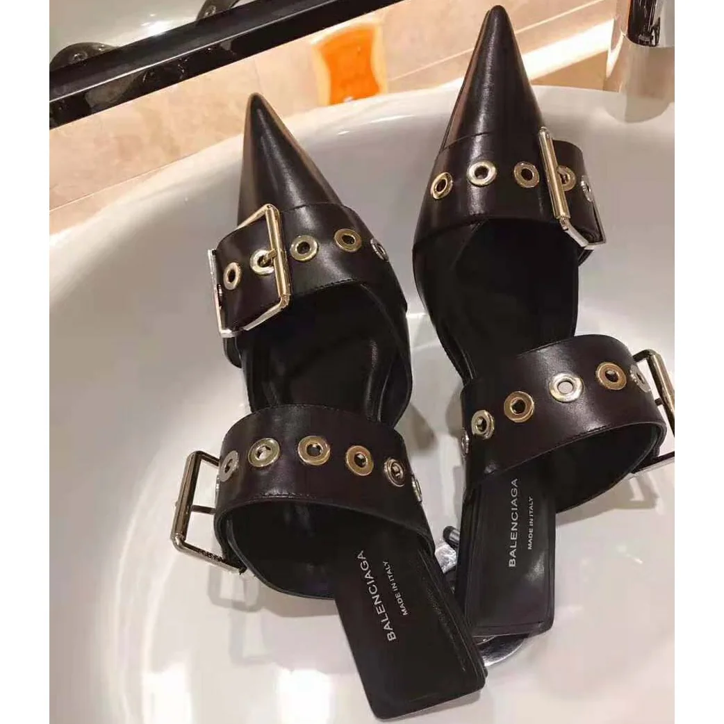 Balenciaga Belt 40mm Mule Pumps in Black Shiny Leather for Women