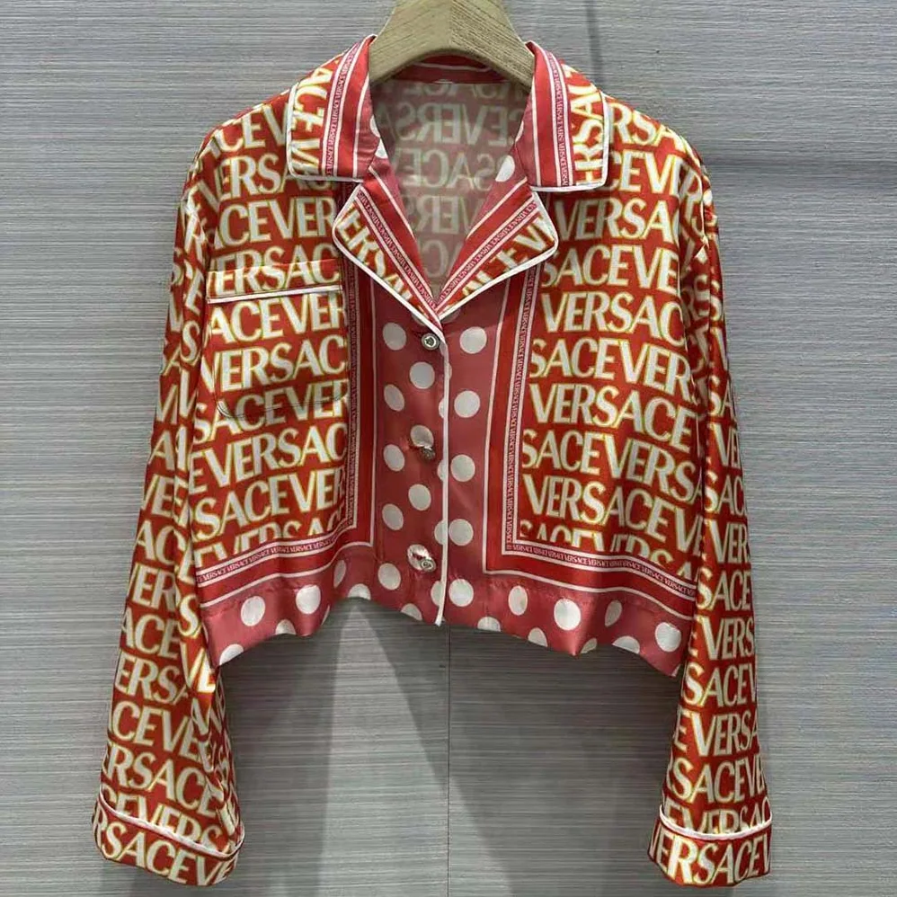 Versace Allover Silk Crop Shirt for Women