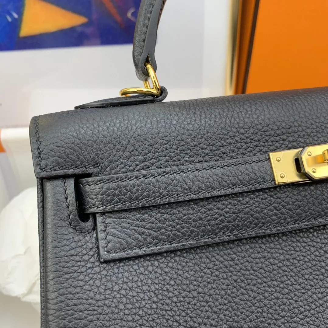 Hermes Kelly 25 Retourne Togo Black Bag