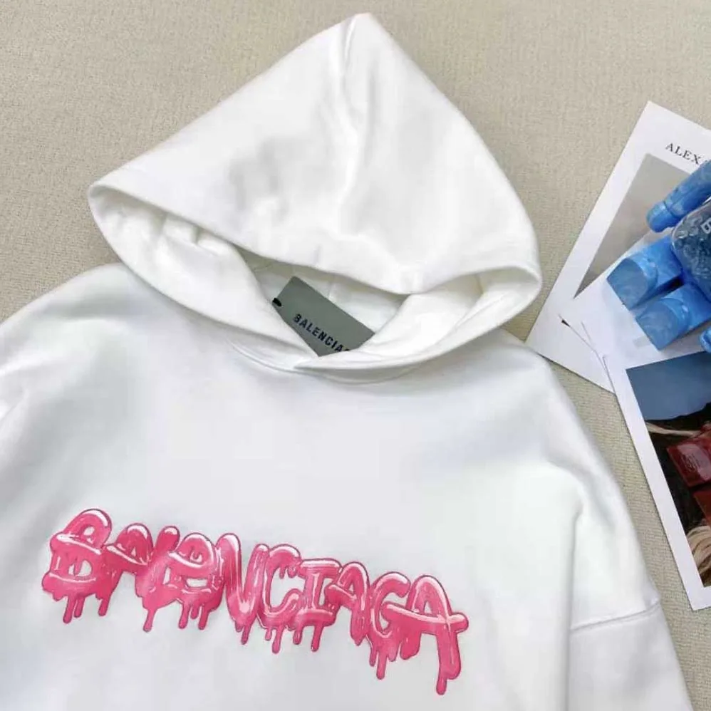 Balenciaga Slime Hoodie Wide Fit in White and Pink Heavy Fleece for Women