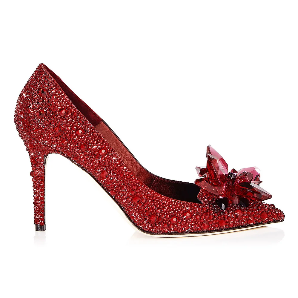 Jimmy Choo Alia Red Crystal Covered Pointy Toe Pumps for Women Jimmy Choo Alia Red Crystal Covered Pointy Toe Pumps for Women
