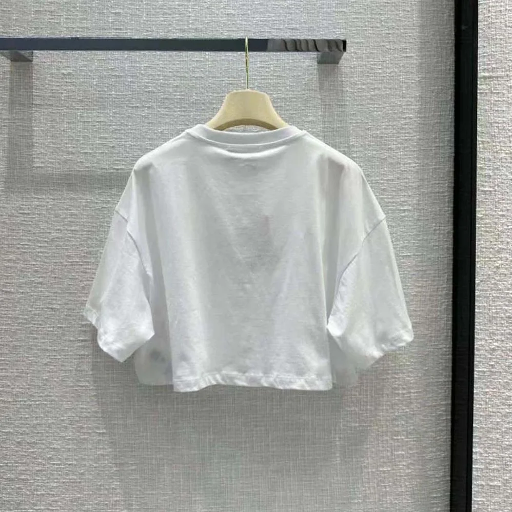 Miu Miu Embroidered Cotton Jersey T-shirt with Contrasting Logo for Women in White