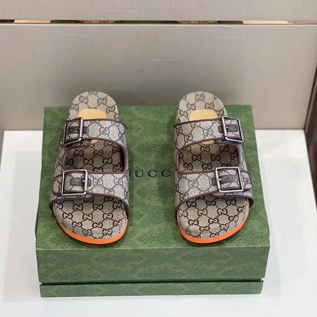 Gucci Slide Sandal With Straps Gray Orange 2HK60
